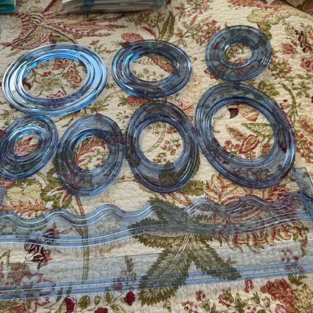 Creative Memories Blue Round,Oval and Wave Acrylic Templates Lot of 9 pieces